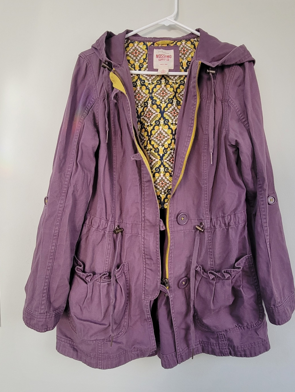 Mossimo Purple Hooded Utility Barn Chore Spring Coat Women's Size L Y2K Grunge